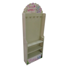 floor 3 layers with hanging pegboard beauty makeup products display stand 3 shelves with hooks for hanging products